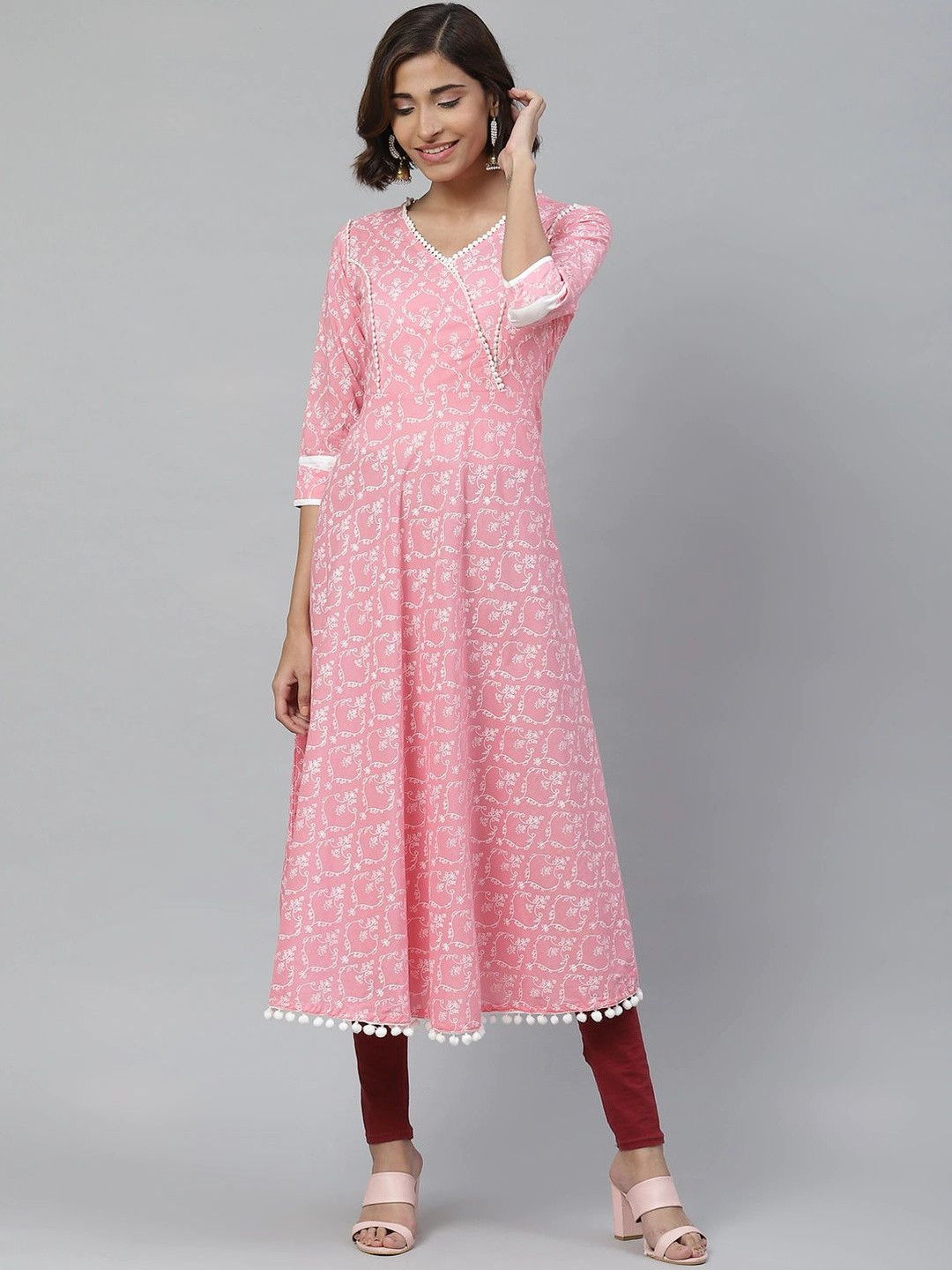 KALINI Women Pink Cotton Printed Anarkali Kurtas