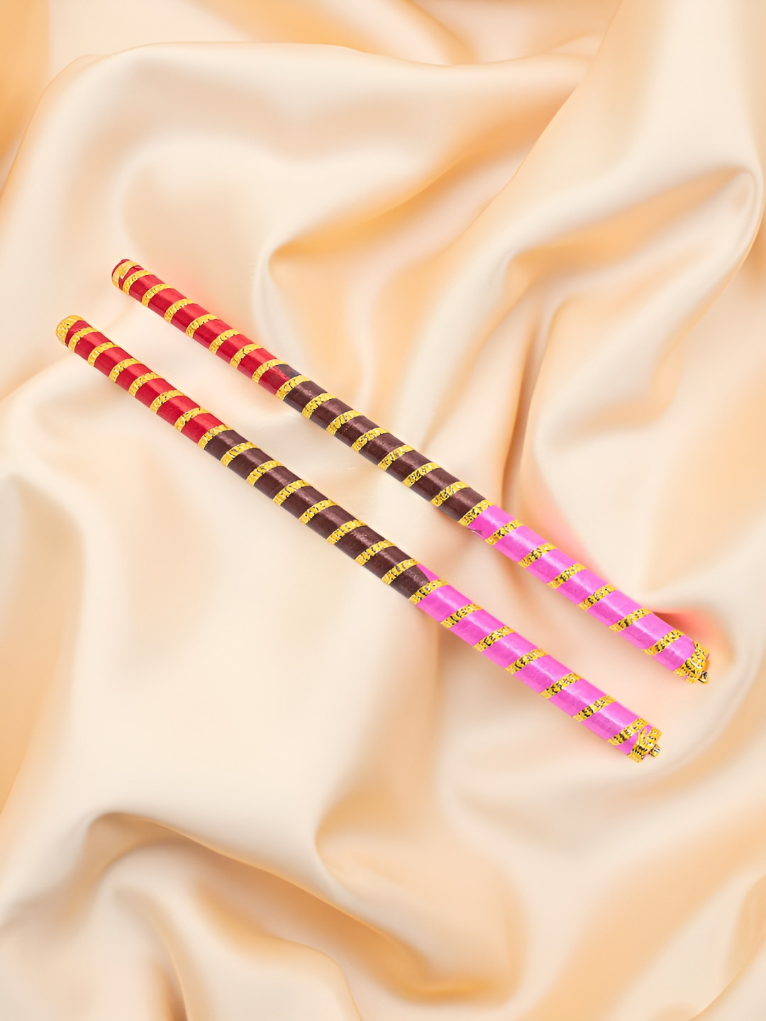 Golden Peacock Decorative Satin Wrap Dandiya Sticks