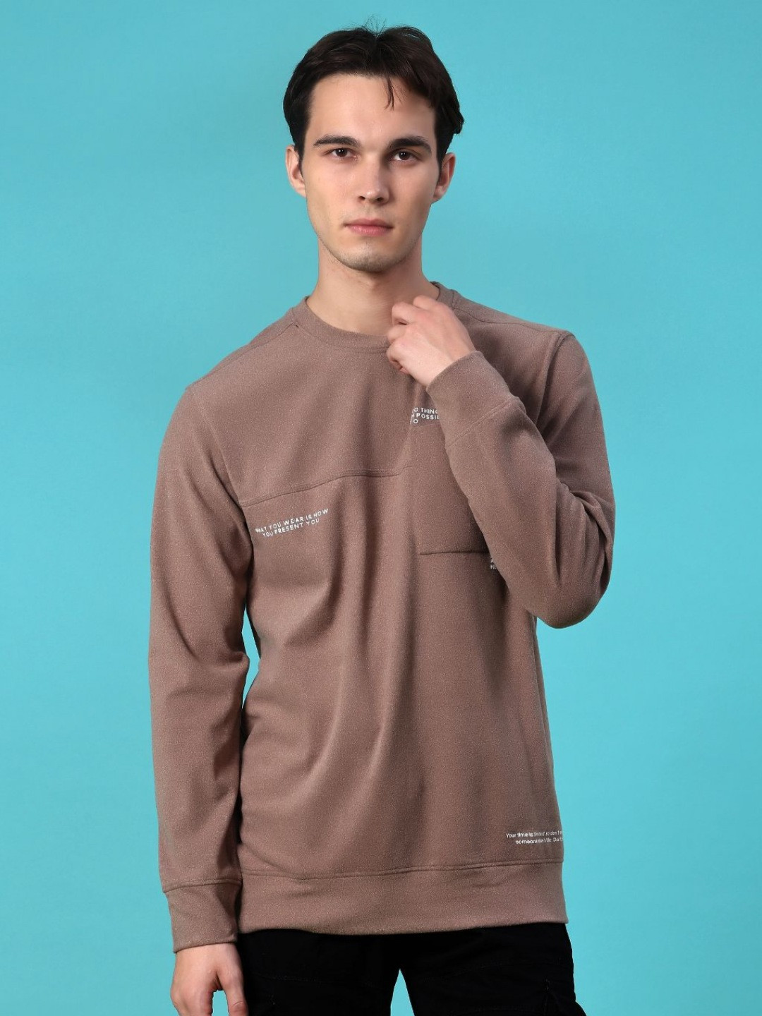 V-Mart Self Design Typography Round Neck Sweatshirt