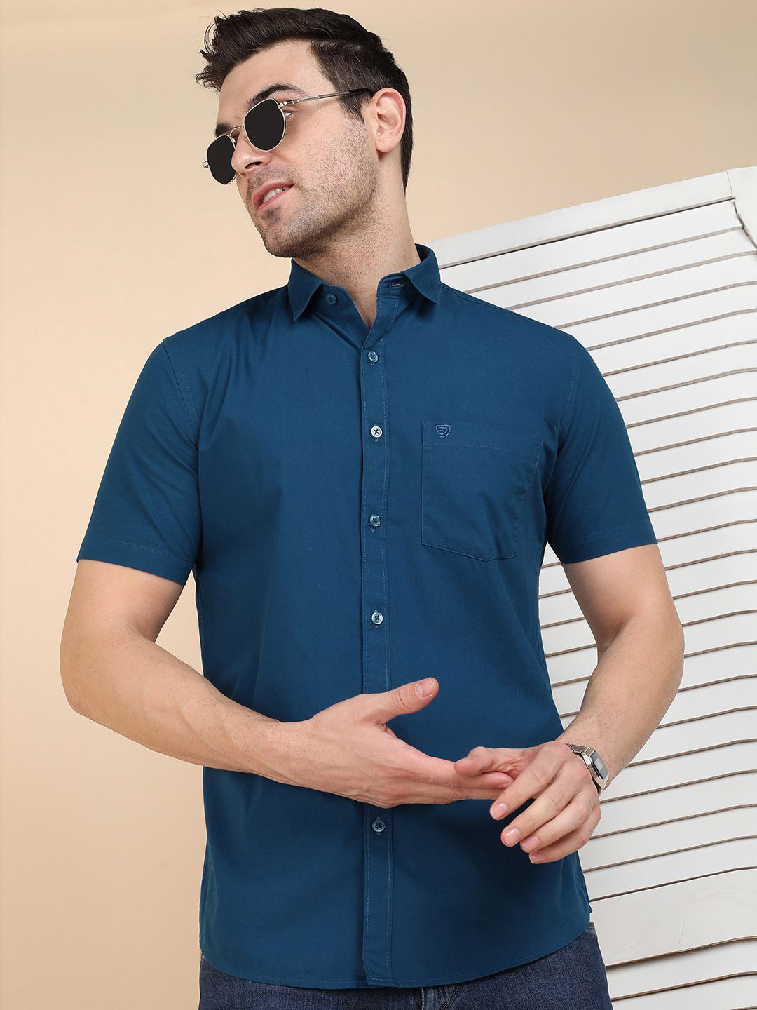 Sam and Jack Men Smart Slim Fit Solid Spread Collar Cotton Casual Shirt