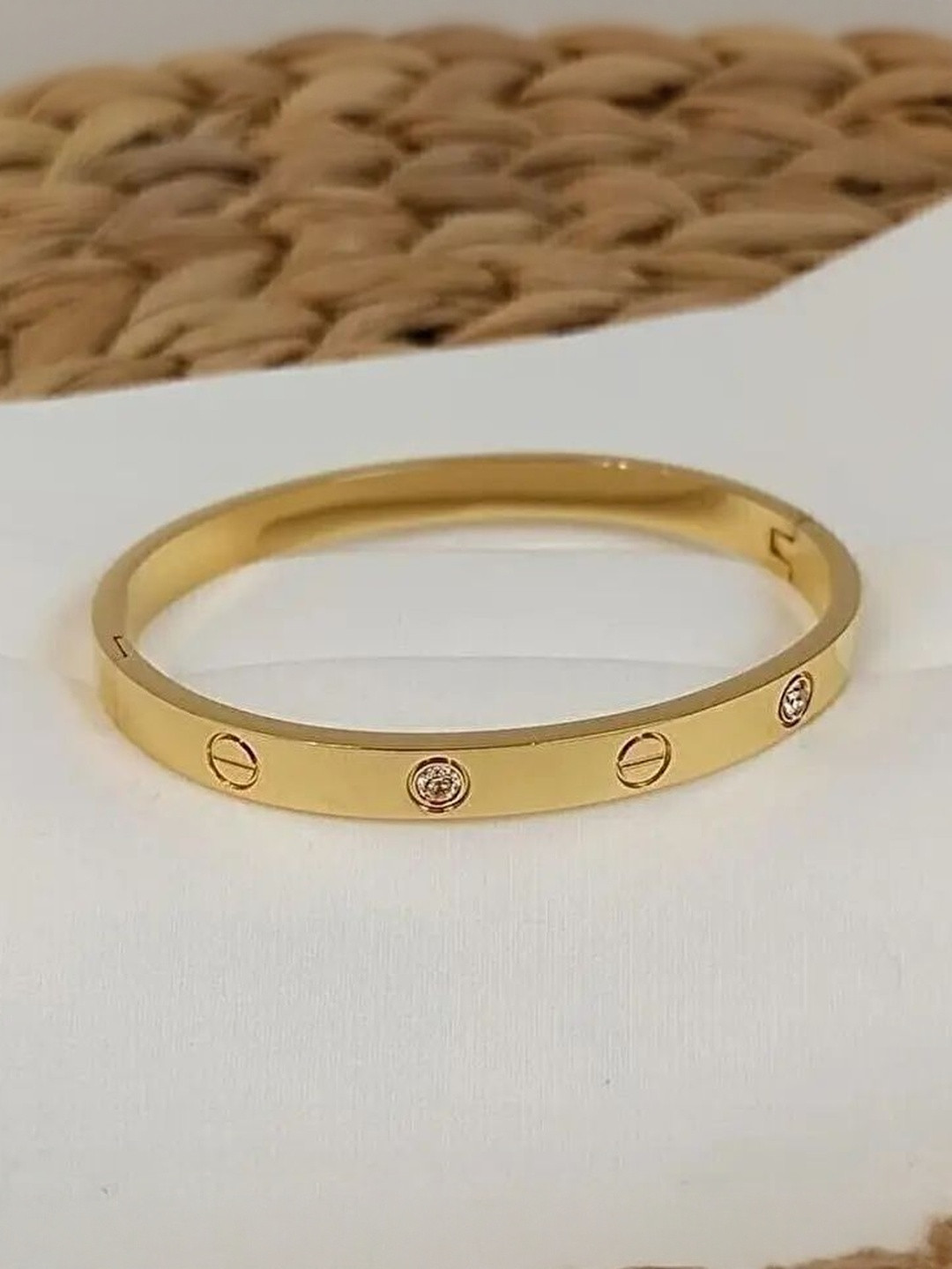 Anouk Women Korean Style Brass American Diamond Antique Gold-Plated Cuff Bracelet