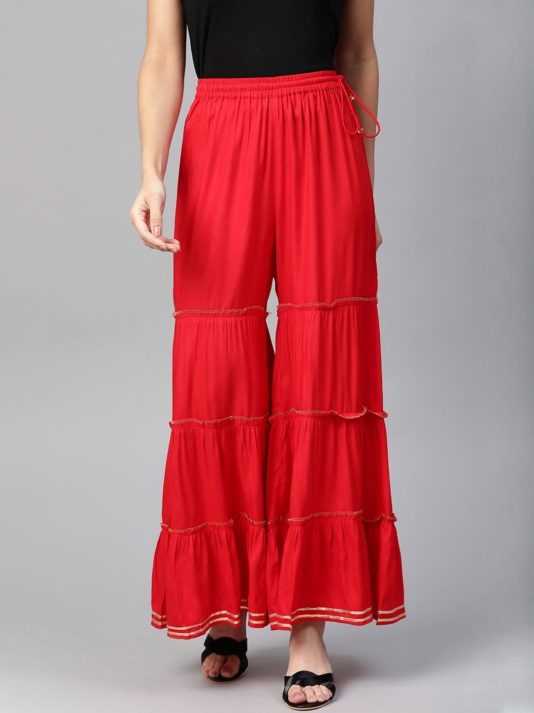KALINI Women Flared Mid Rise Viscose Rayon Sharara