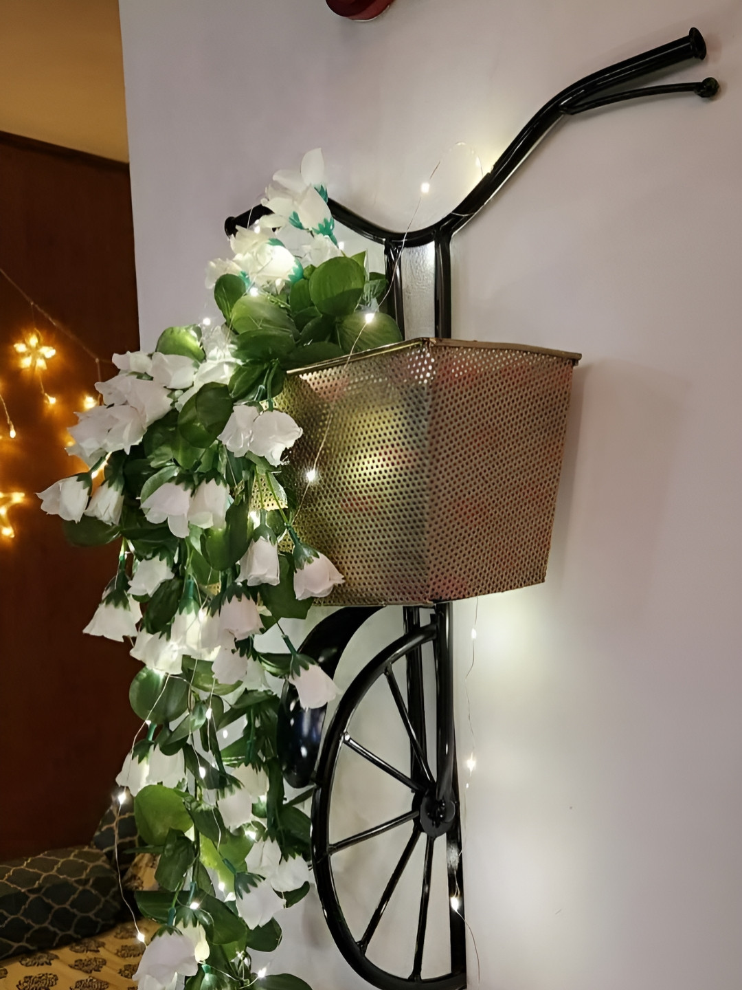 ANSHIKA INTERNATIONAL Black & Green Cycle Vintage Wall Hanging With Flower Basket