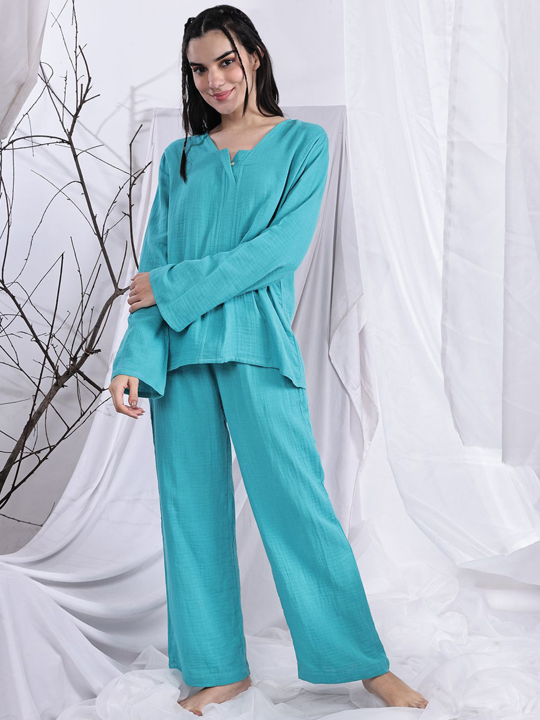 ETC X fwd Women Cotton Long Sleeve Pure Cotton Night Suits
