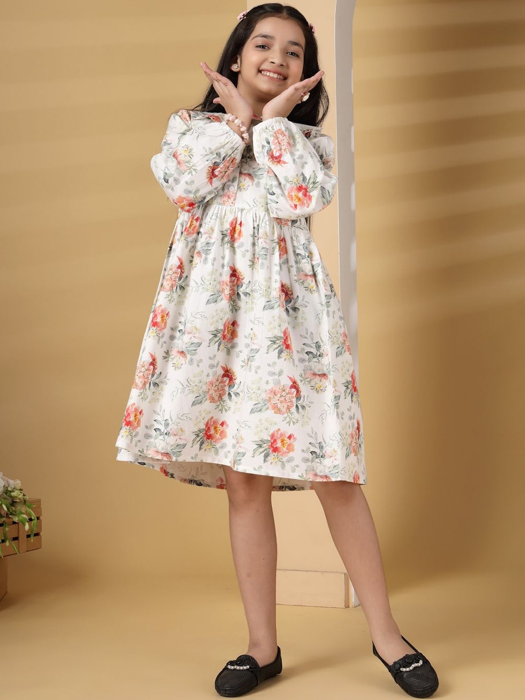 Sangria Floral Print Flutter Sleeve A-Line Dress