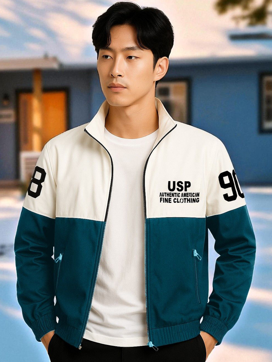 MOTREX Mock Collar Leather Jacket With Embroidered