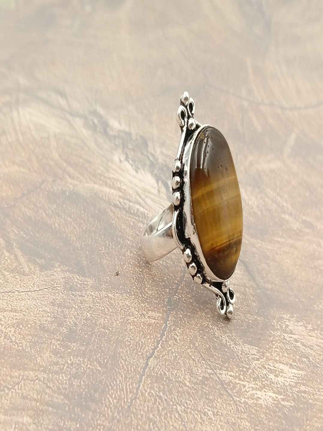 Shrim jewels Women Brass-Plated German Silver Tigers Eye Finger Ring