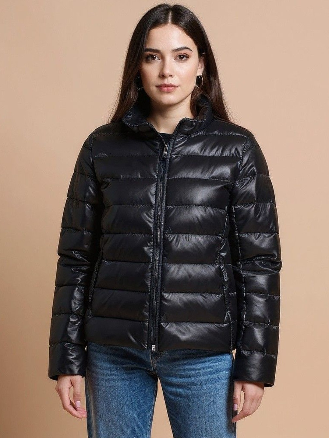 HERE&NOW Women Black Nylon Solid Puffer Jackets