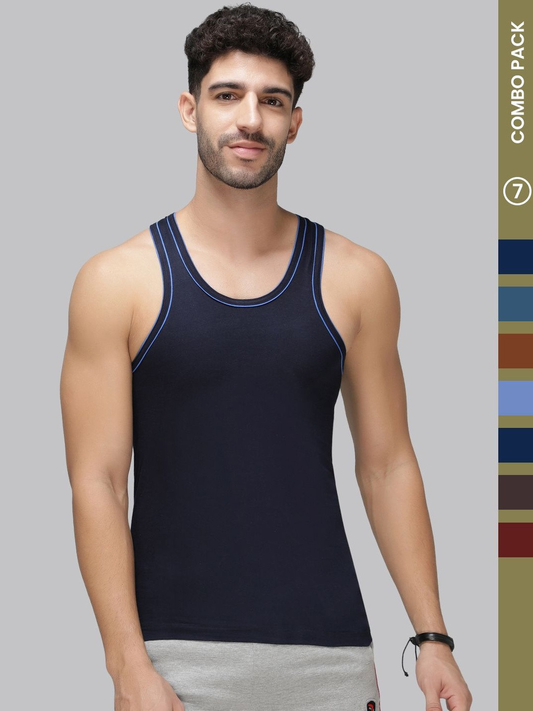 Amul Comfy Men Pack of 7 Assorted Plain Cotton Double Fold Innerwear Vest