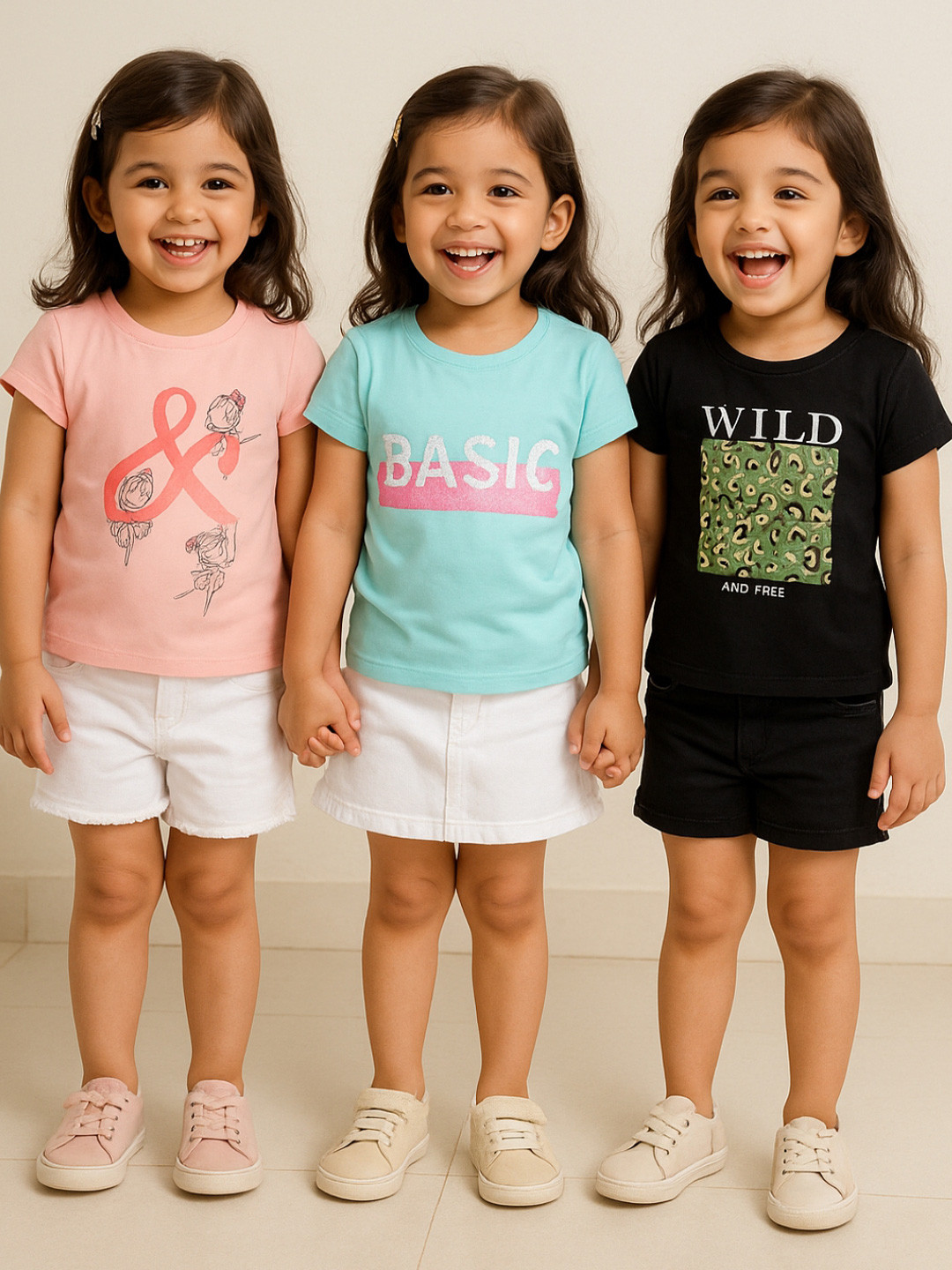 TALES & STORIES Girls Multi Colored Pack Of 3 Printed Casual Tshirt