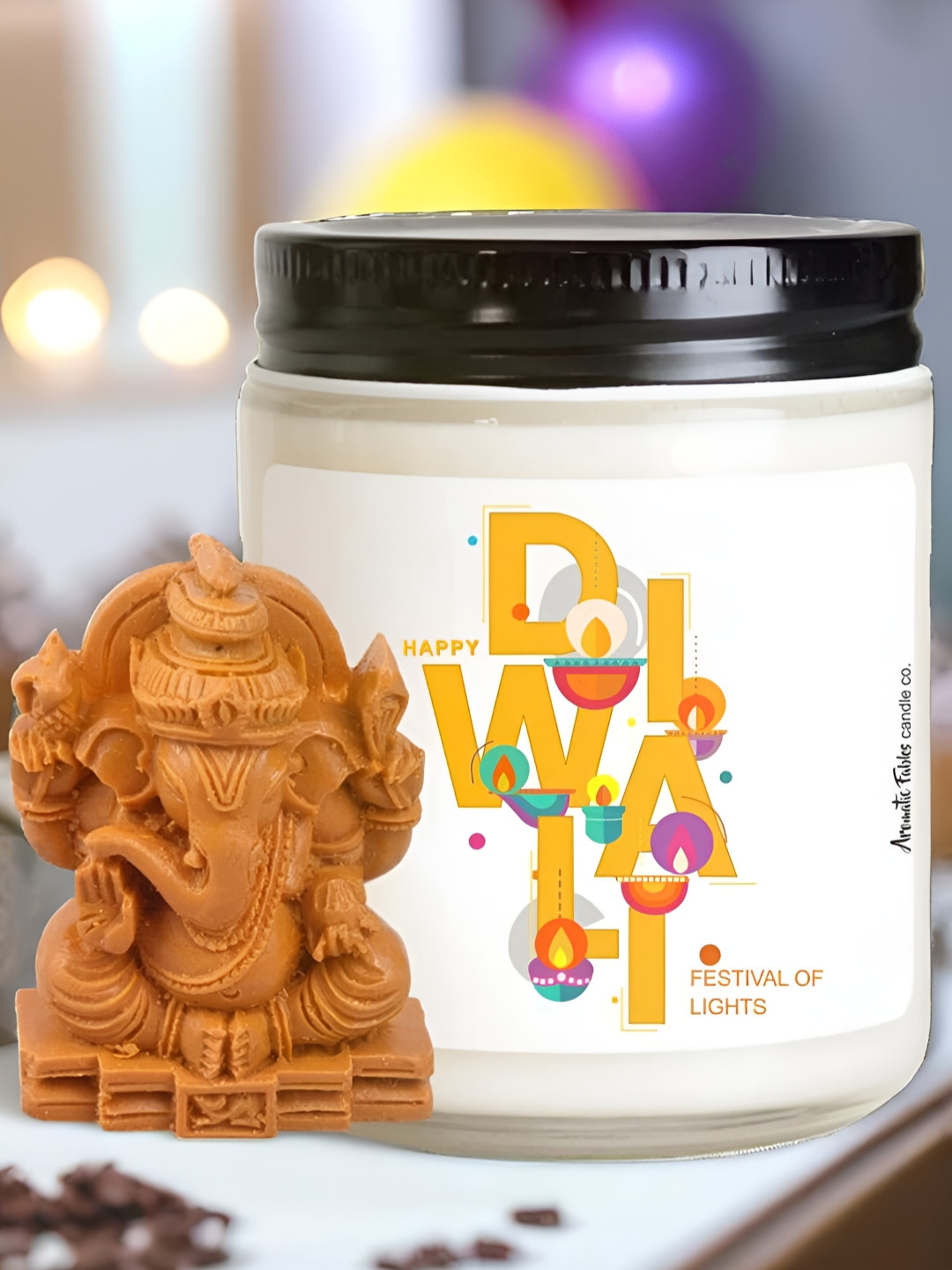 Aromatic Fables White 2 Pieces Citrus Scented Bright Aromatic Jar Candle & Ganesh Idol