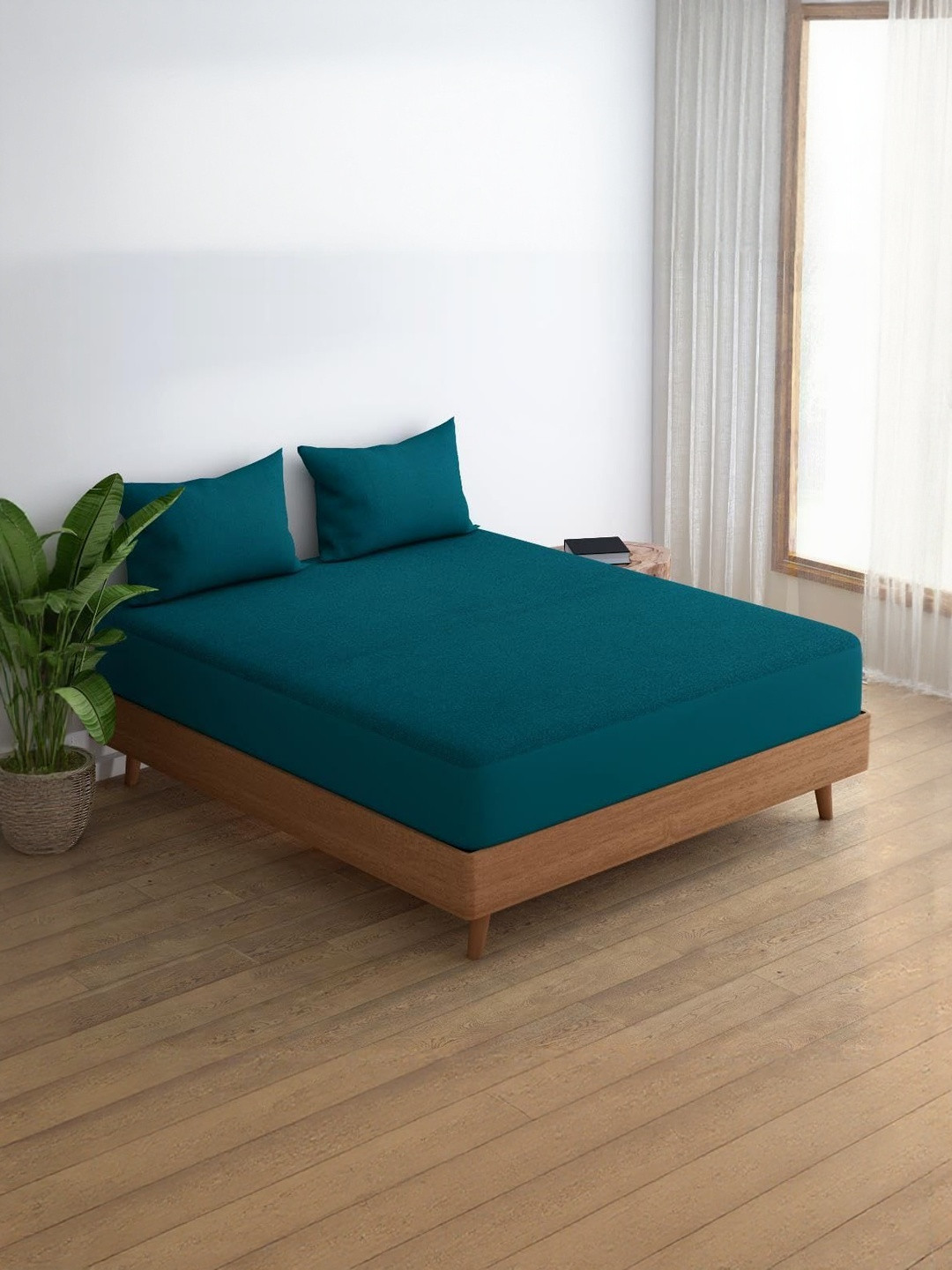 AGS ACTIVE Green Fitted King Size Stretchable Soft Cotton Terry Waterproof Mattress Cover