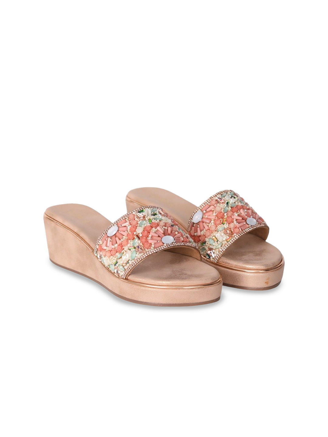GRETA Women's Ethnic Embellished Party Wedges Sandals