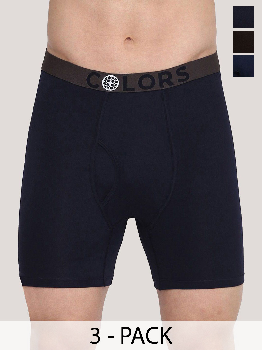 COLORS by Rupa Frontline Pack Of 3 Long Outer Elastic Trunks