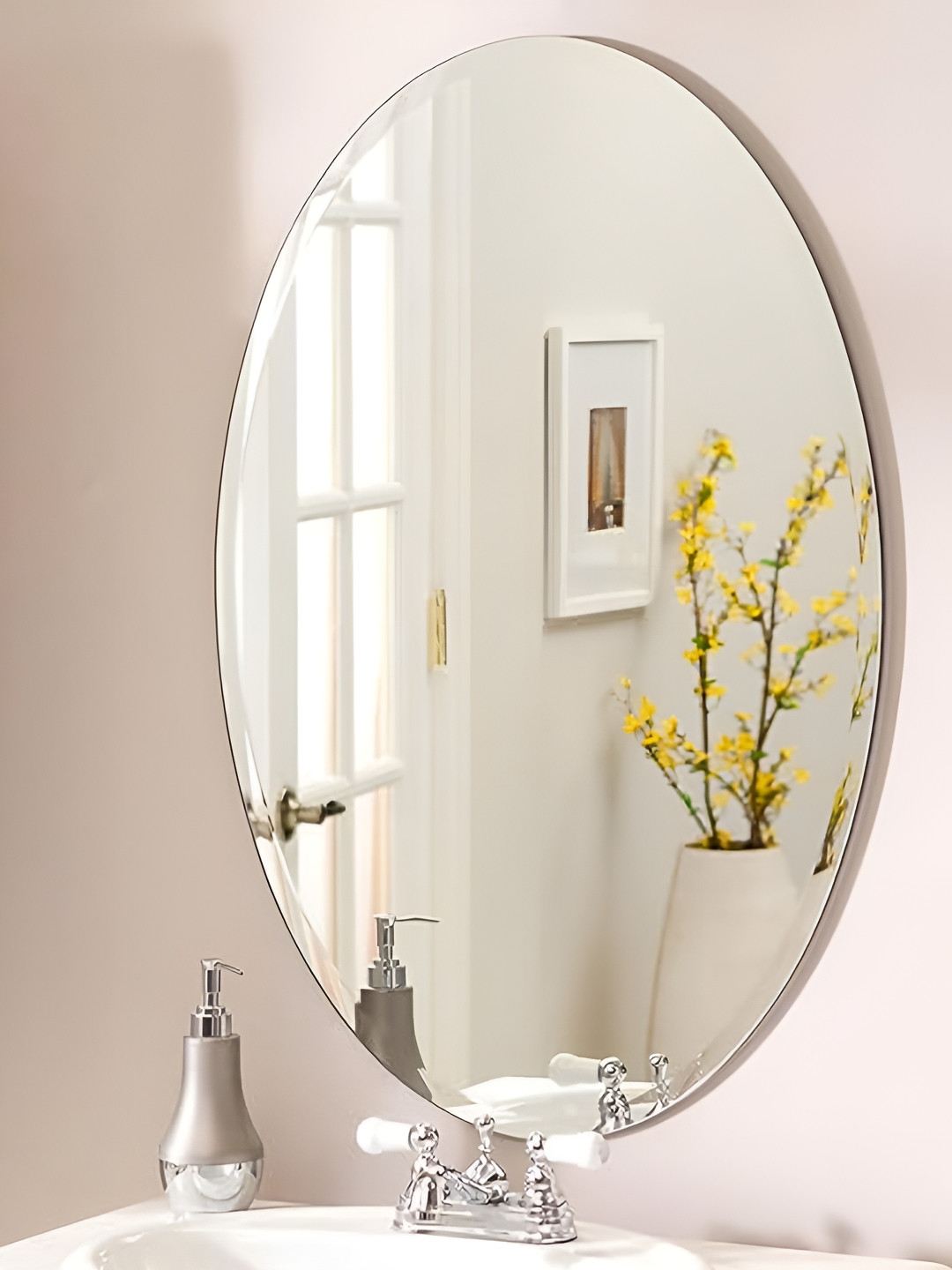 ARYAANSH Silver-Toned Oval Shaped Glass Wall Mirror