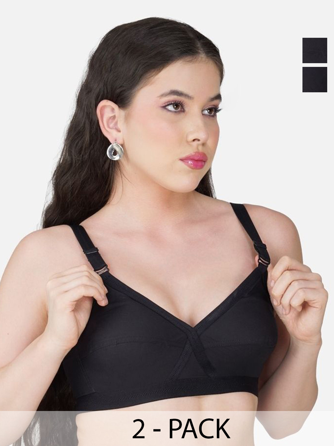 Teenager Women Pack Of 2 Black Non Padded Bra
