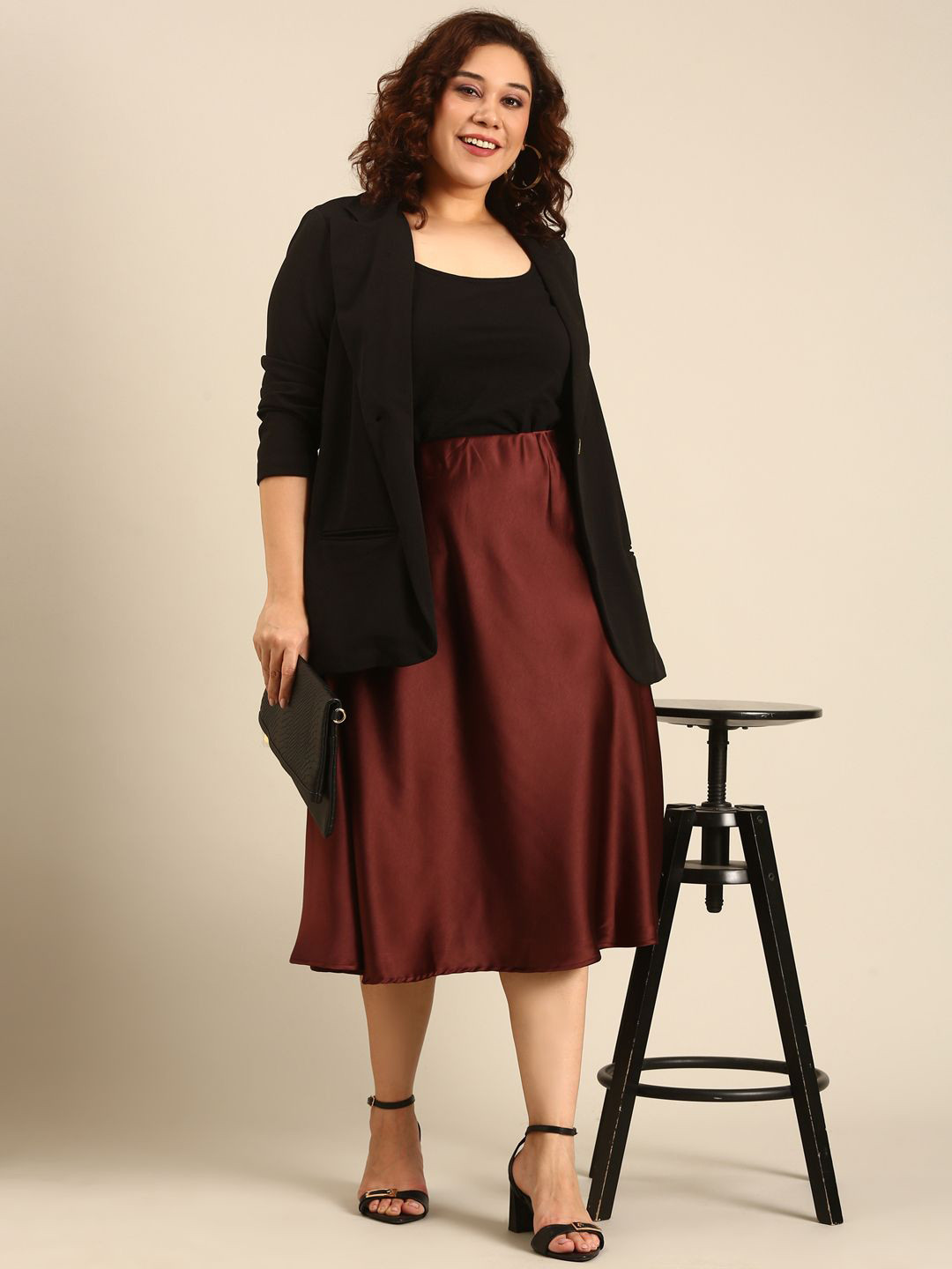 The Pink Moon Women Sheen Midi A-Line Skirt