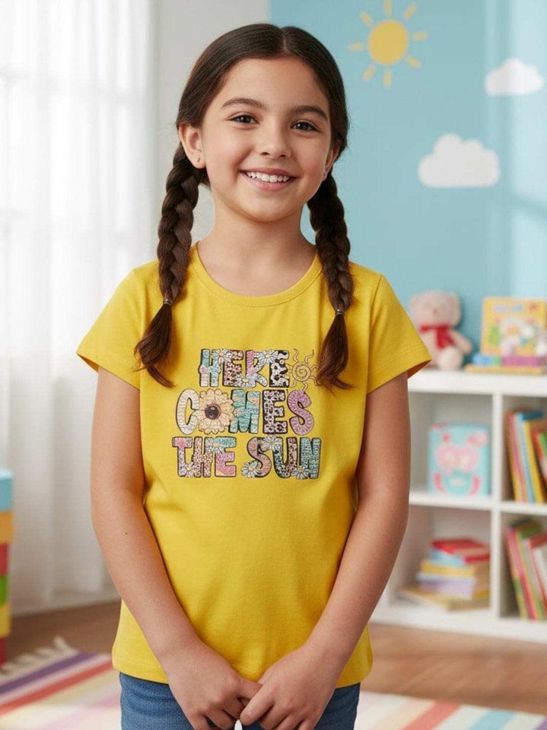 TRUFFLES Girls Typography Printed Round Neck Cotton T-shirt