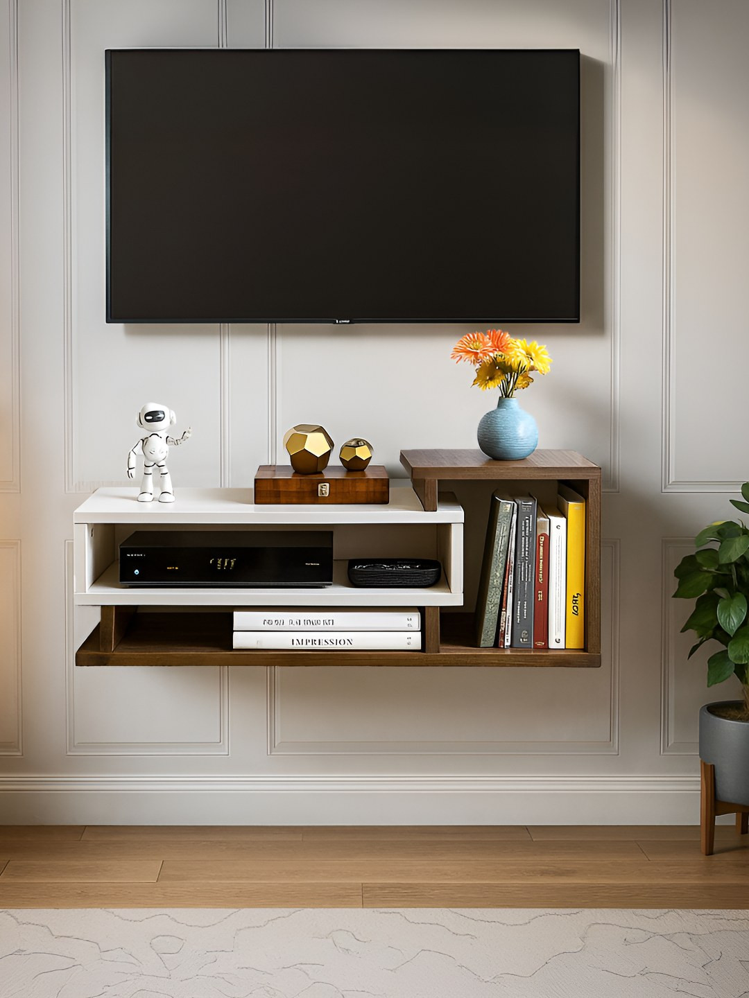 Outkraft Brown & White Plywood TV Entertainment Unit