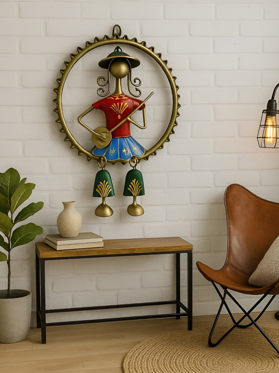 ANSHIKA INTERNATIONAL Blue & Red Guitar Musicians Glossy Vintage Wall Hanging