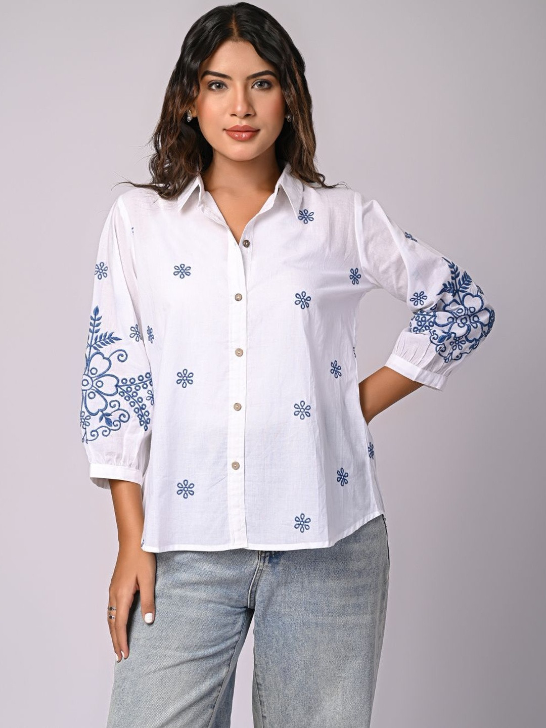 Zolo Label Embroidered Ethnic Cotton Shirt