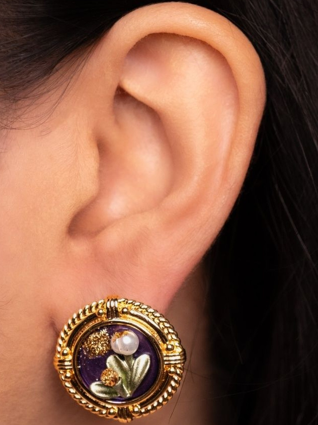 THE OPAL JEWELS Gold-Plated Bead studded Circular Shaped Studs