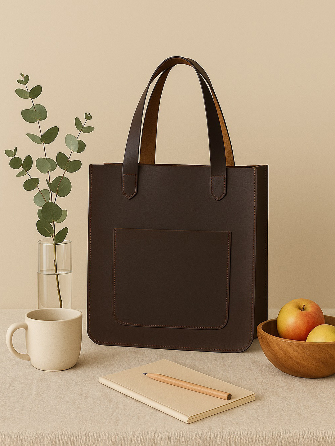 Celtic Brown Leather Shopper Tote Bag Spacious Design with External and Internal Pockets