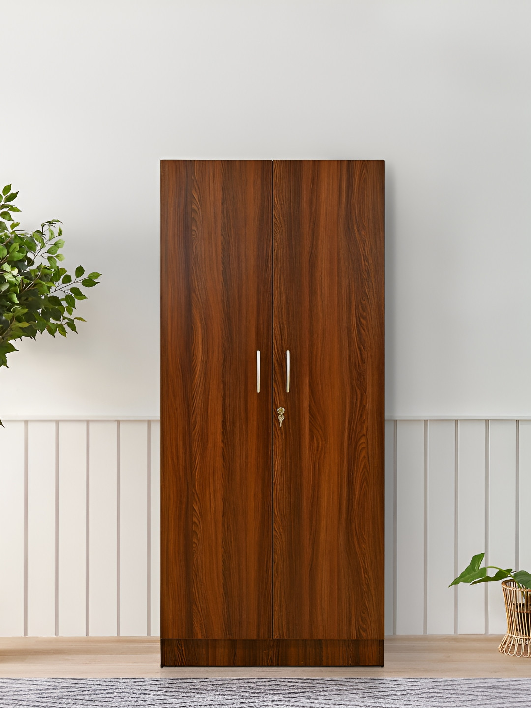 Outkraft Brown 3 Shelves Wooden Wardrobe