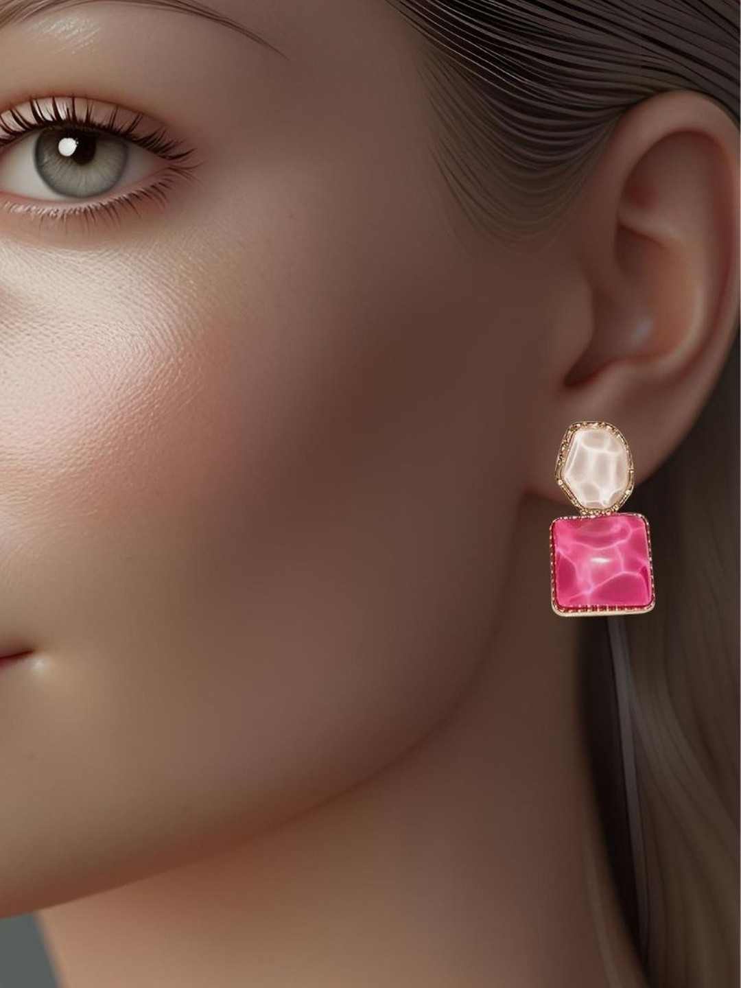 Vivnits Gold-Plated Square Shaped Mismatch Drop Earrings