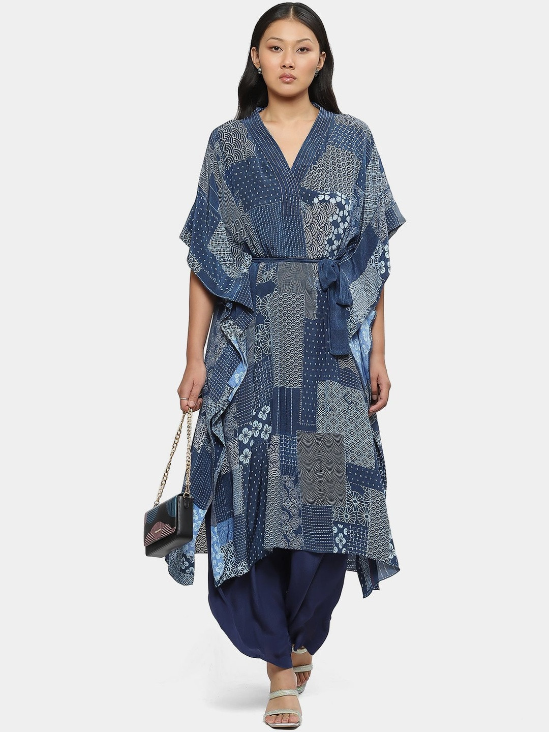 Satya Paul Abstract Printed V-Neck Kaftan Kurta With Harem Pants