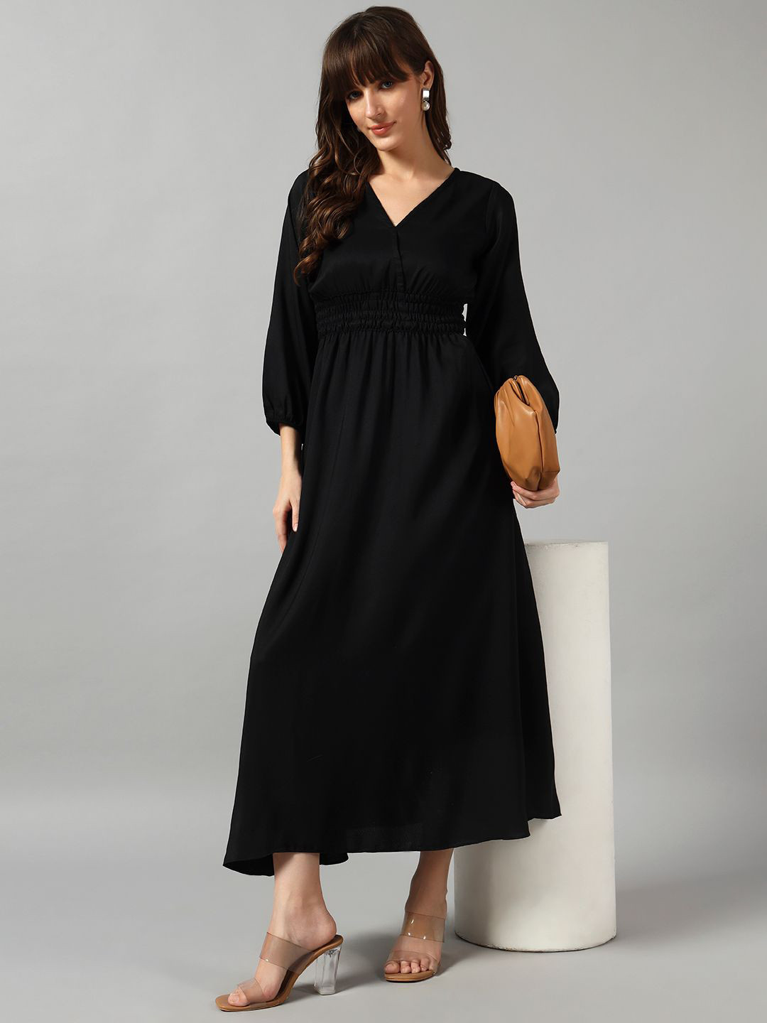 Raiyani Enterprise Smocked Wrap Midi Dress