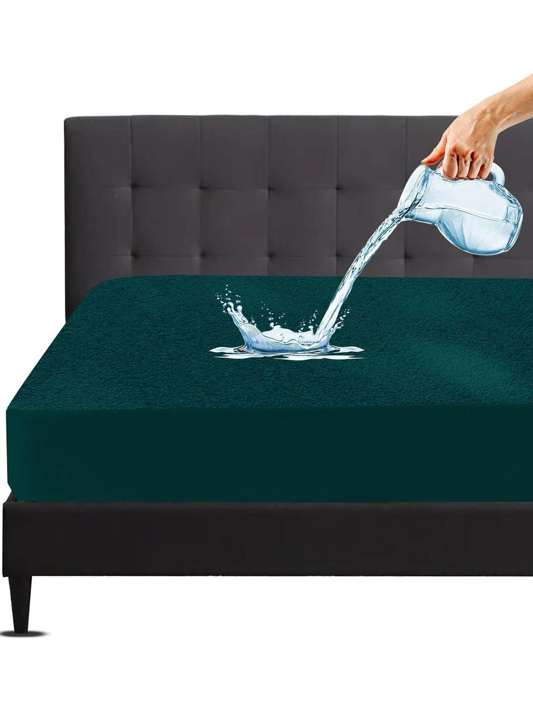 AGS ACTIVE Green Solid Fitted King Size Cotton Stretchable Waterproof Mattress Cover