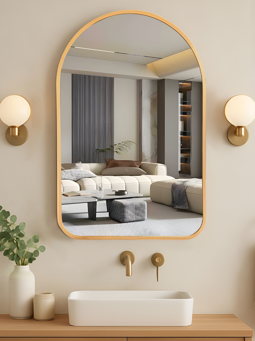 Art Street Gold Toned Arch Shaped Glass Wall Mirror