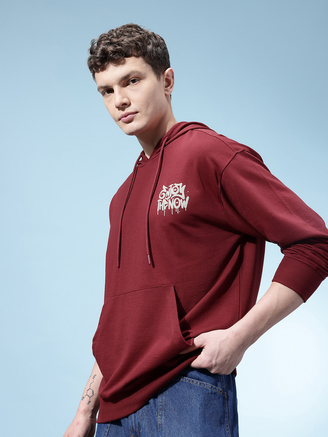 glitchez Hooded Drop-Shoulder Sleeves Relaxed Sweatshirt
