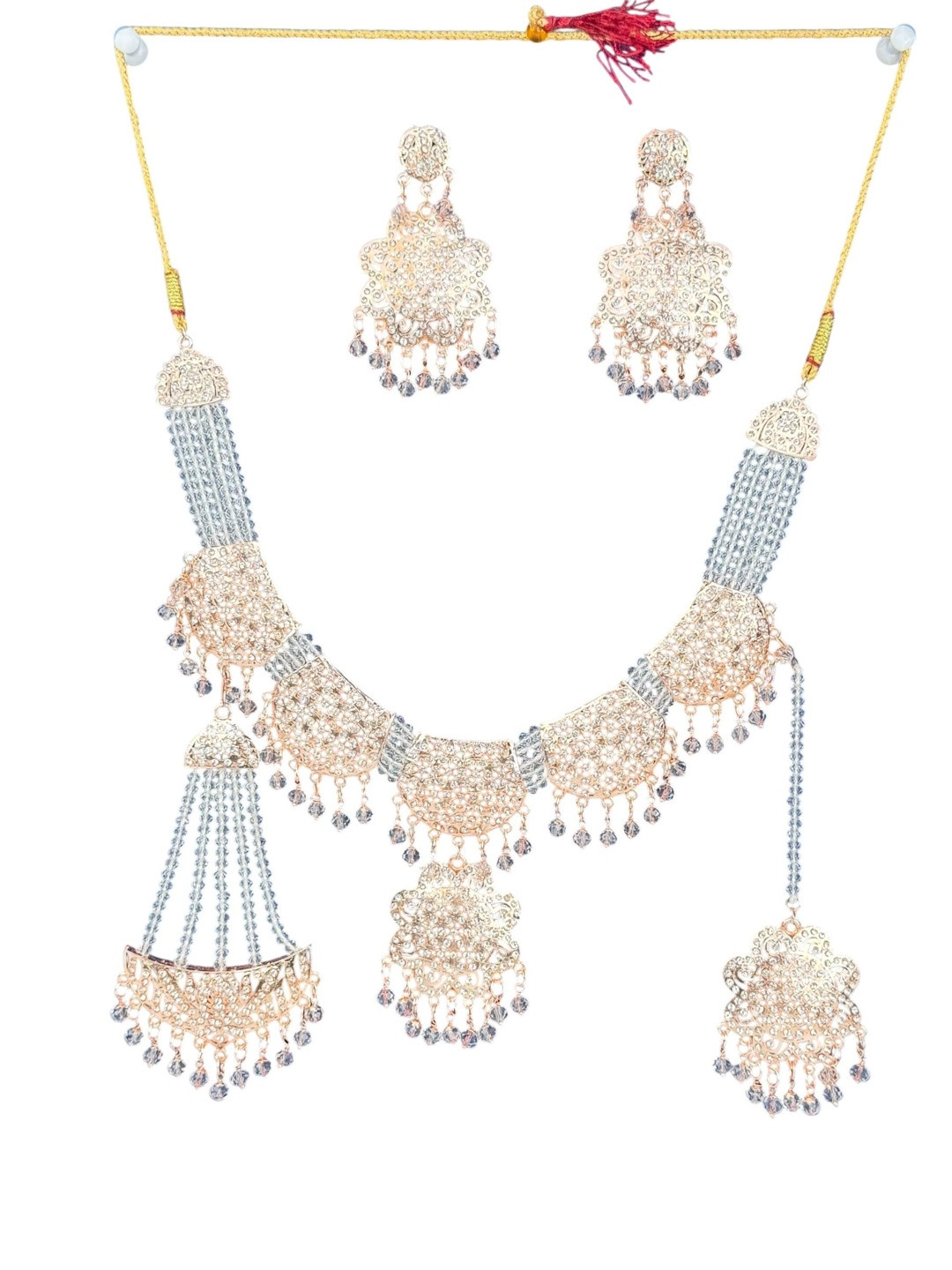 shreeji jewels Artificial Beads Layered Filigree Necklace Earrings & Jhumar Jewellery Set