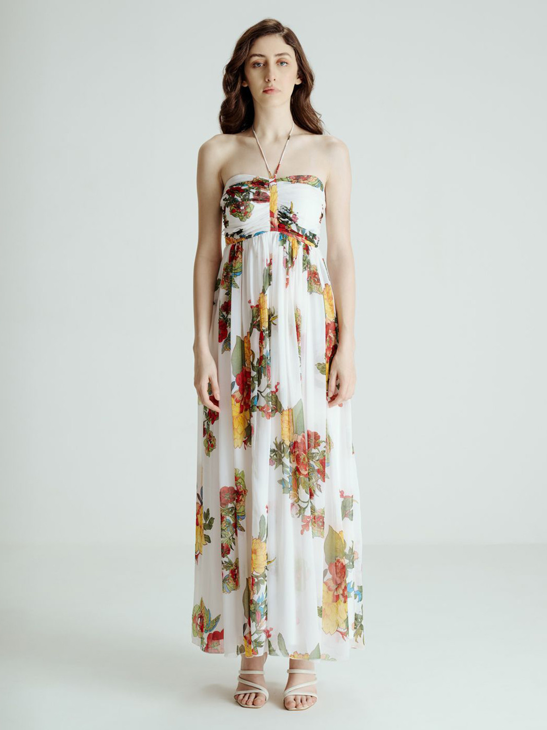 SOTBELLA Floral Printed Halter Neck Chiffon Maxi Dress