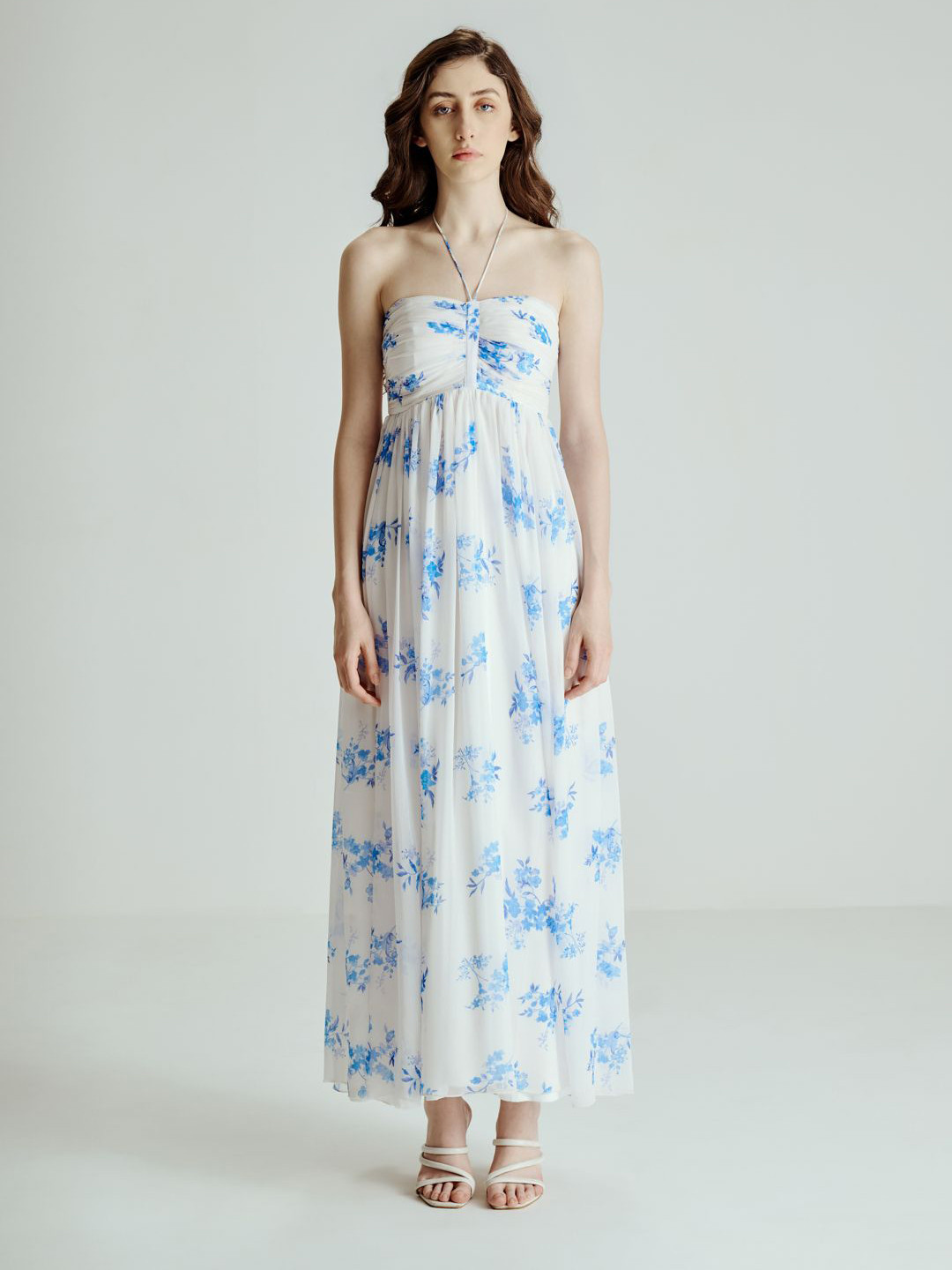 SOTBELLA Women Floral Printed Halter Neck Empire Maxi Dress With Tie Strap