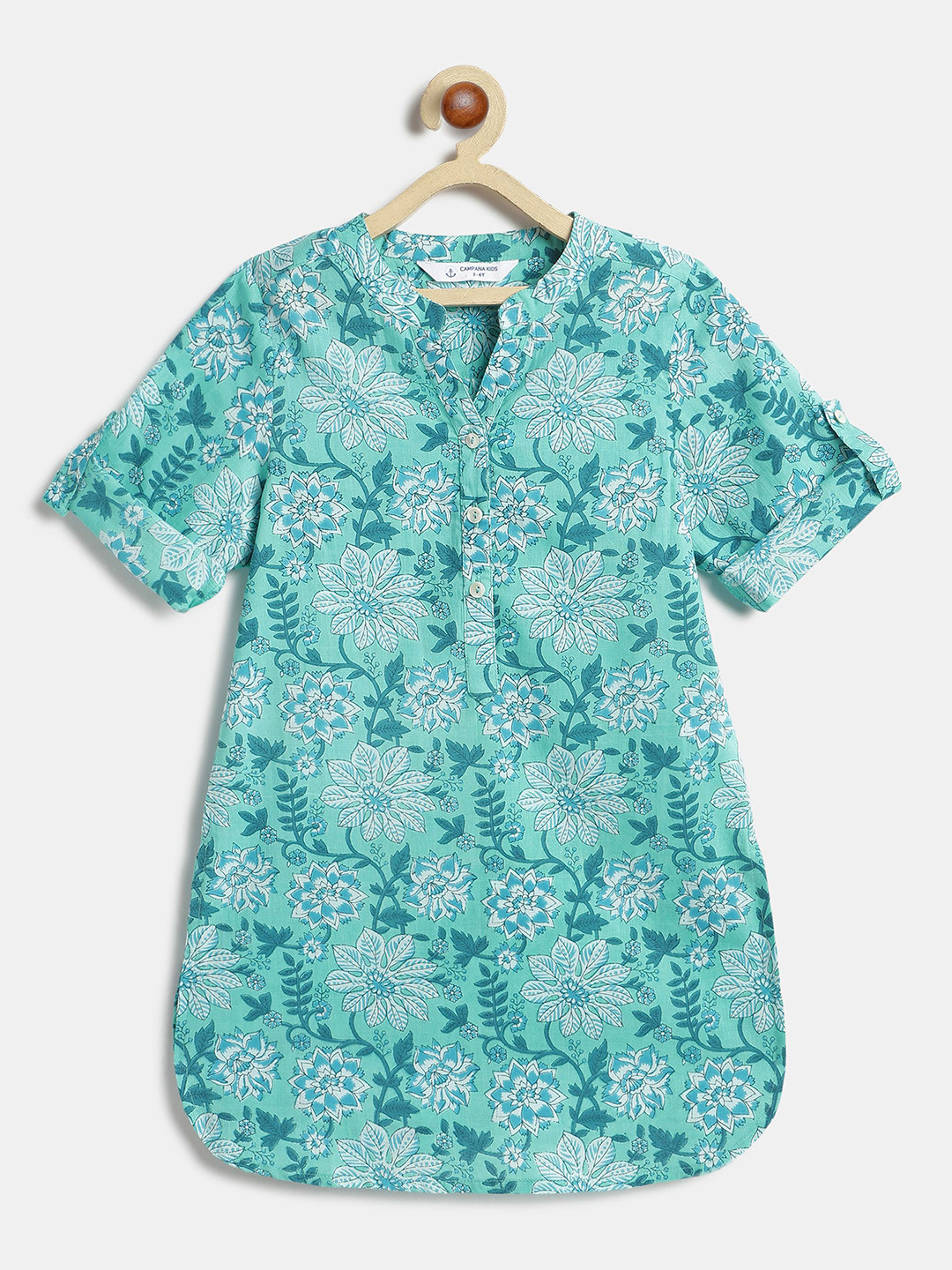 Campana Girls Floral Printed Screen Print Daily Cotton Straight Kurta