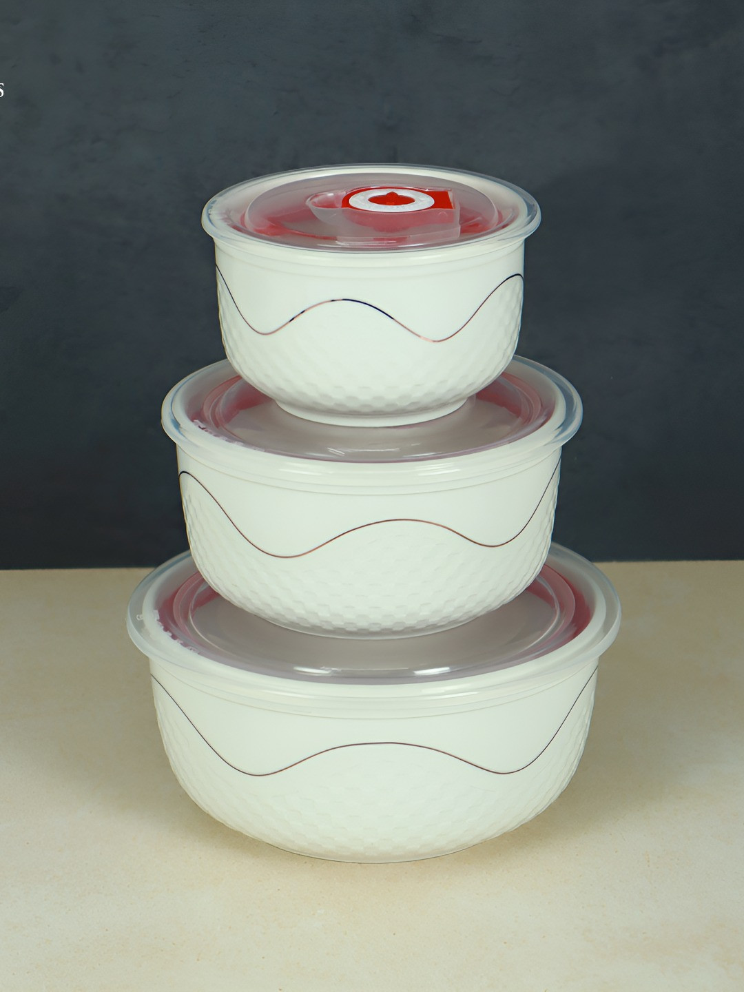 NFI essentials White 3 Pieces Ceramic Dishwasher And Microwave Safe Serving Bowl