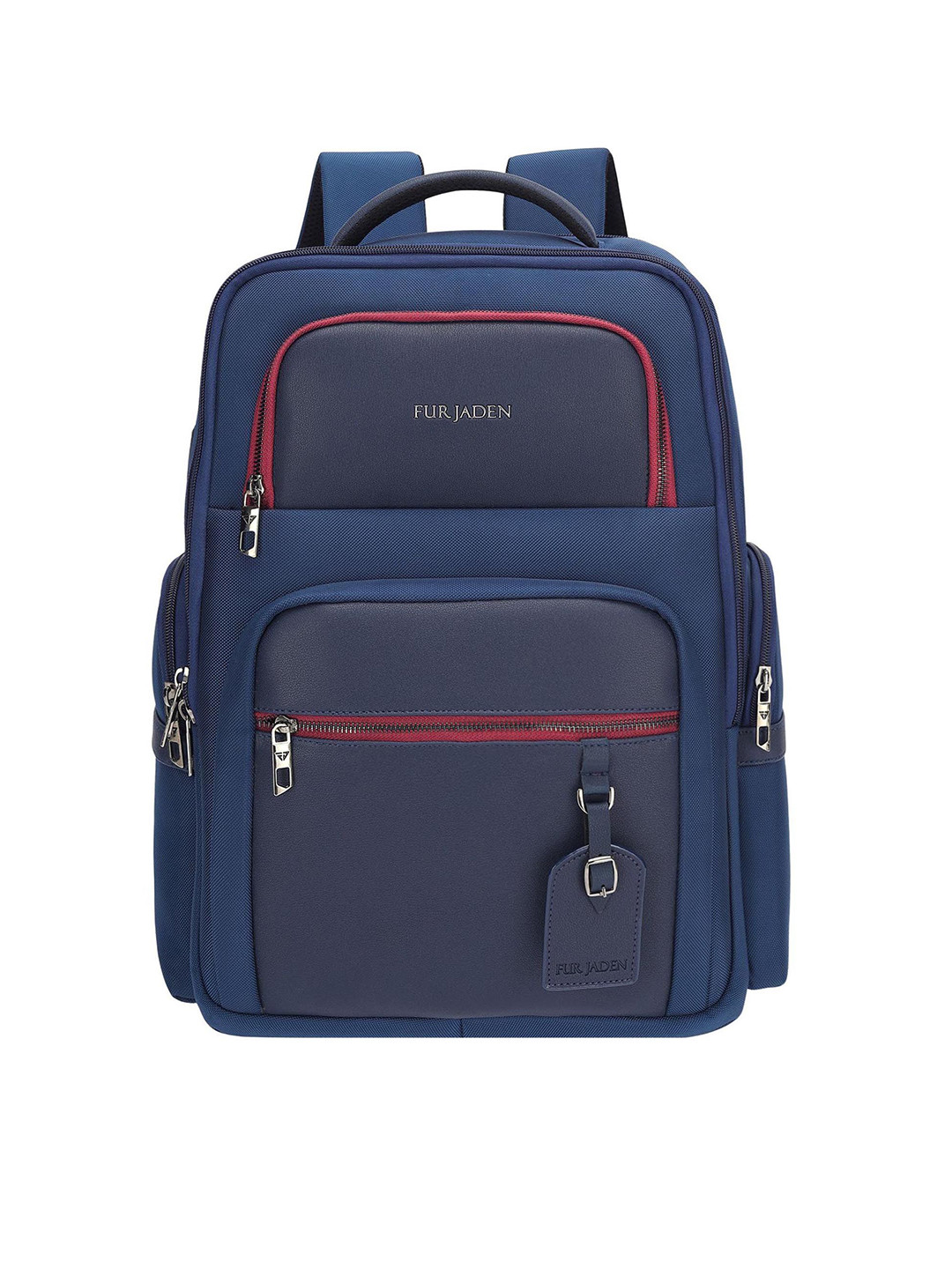 FUR JADEN Unisex Navy Red Structured Smart Tech Backpack 15.6 Inch Laptop Compartment