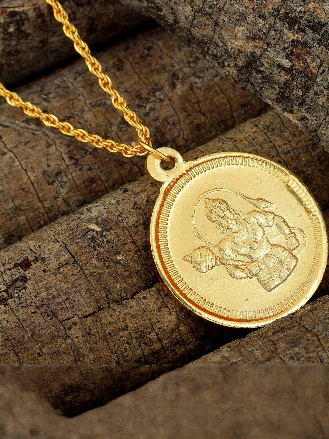 DZINETRENDZ Unisex Gold-Plated Standing Panchmukhi Hanuman Bajrang Bali Pendant