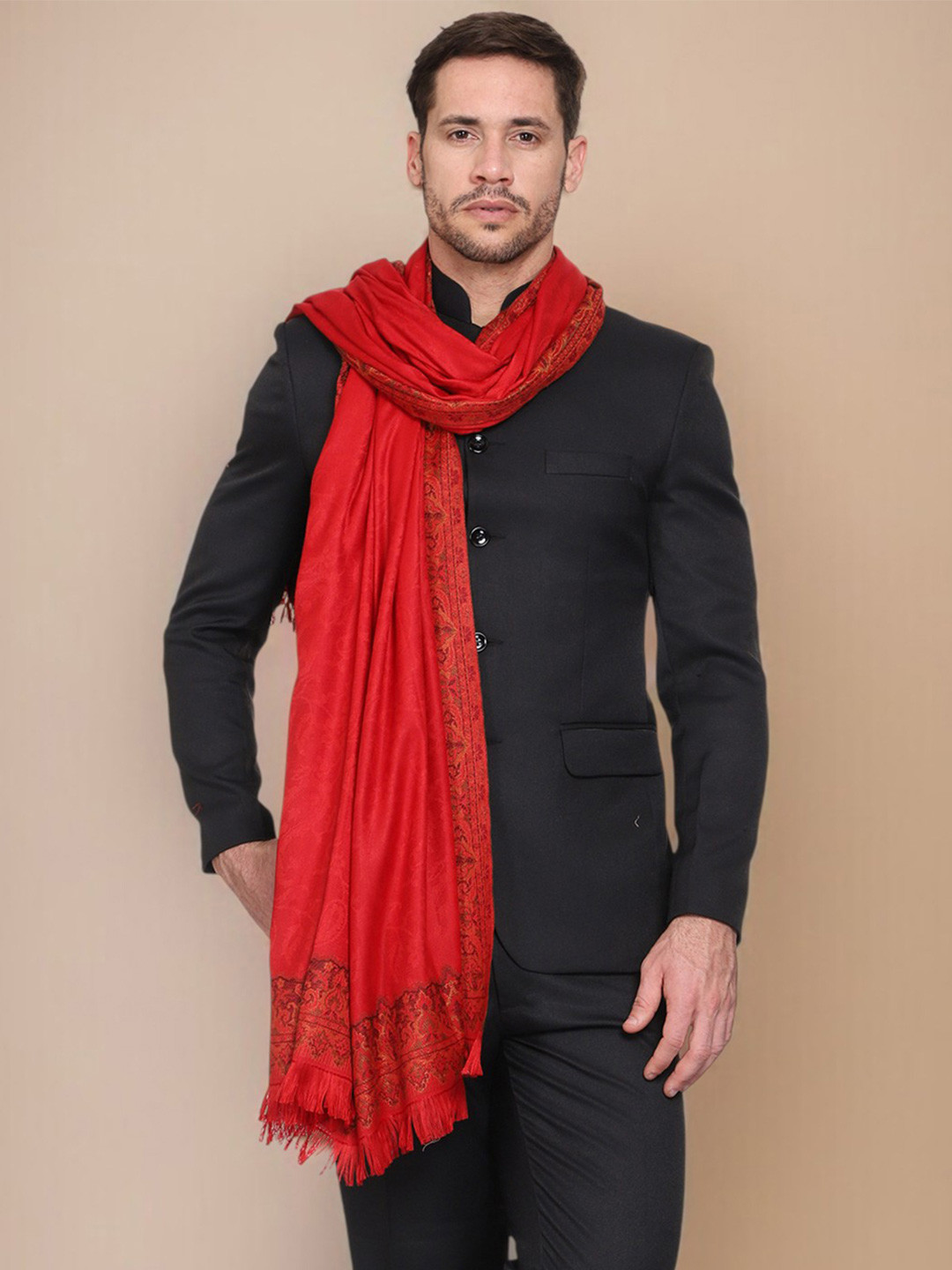 WEAVERS VILLA Men Plain Woven Self Design Winter Shawl