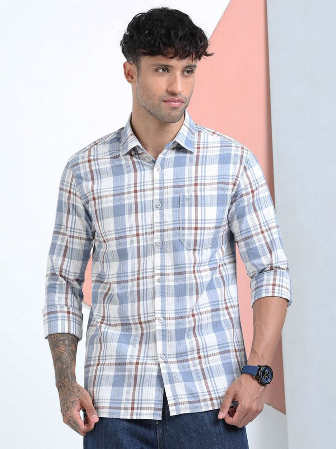 RIGS AND RAGS Men Regular Classic Fit Checked Cotton Casual Shirt