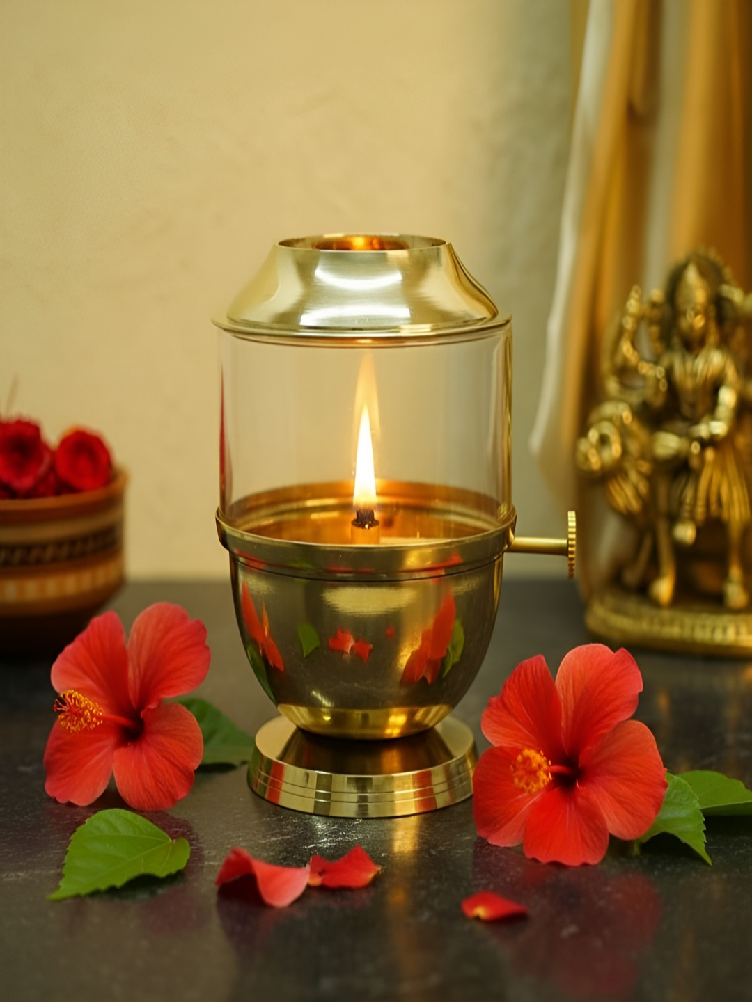 Adbeni Akhand Jyot With Glass Cover & Adjustable Wick