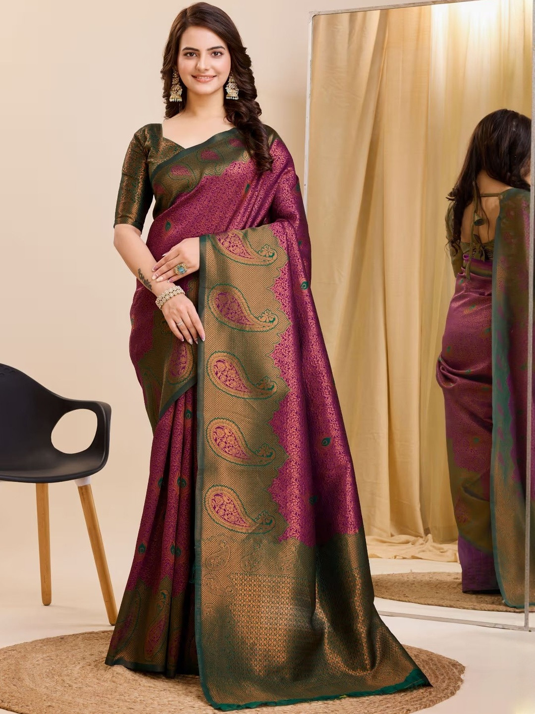 oxalis Women Woven Design Paisley Banarasi Saree Blouse Piece