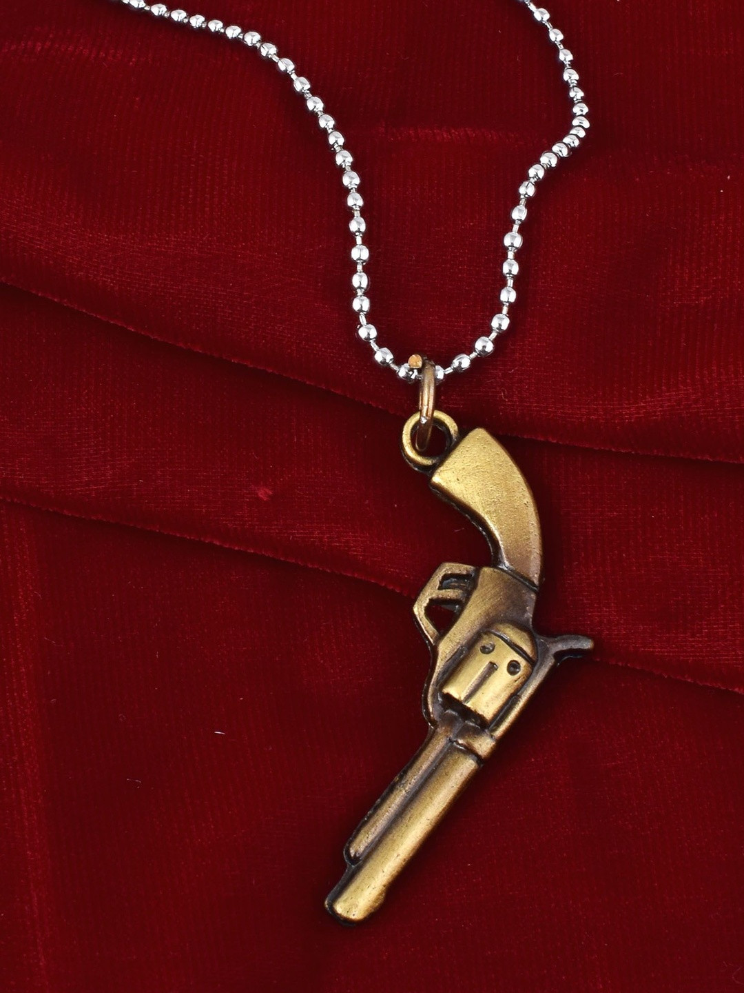 DZINETRENDZ Silver-Plated Gun Shaped Pendant With Chain