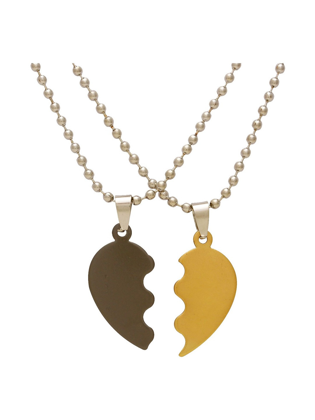 DZINETRENDZ Unisex Set Of 2 Silver-Plated 2 Parts Broken Heart Shaped Pendants With Chains