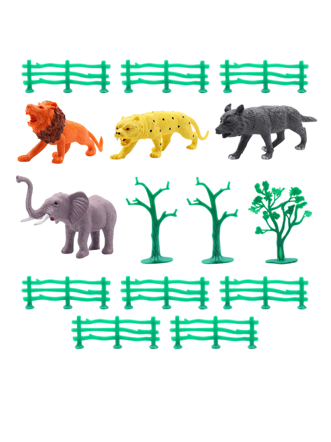 CHANAK Realistic Wild Animal Set with Tree & Fence 15 Pc Plastic Playset