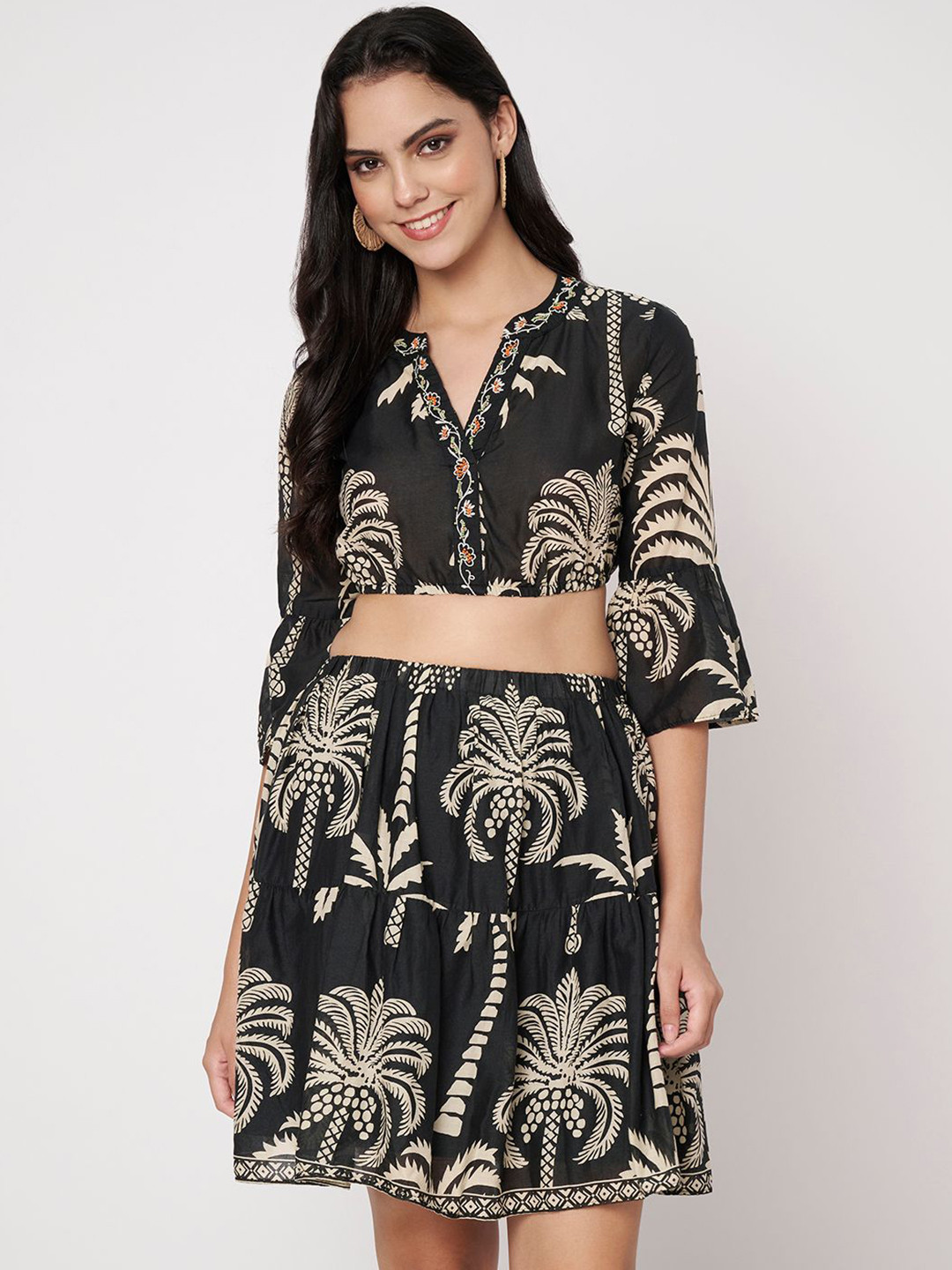 Amagyaa Pure Cotton Printed Crop Top And Mini Skirt Co-Ords