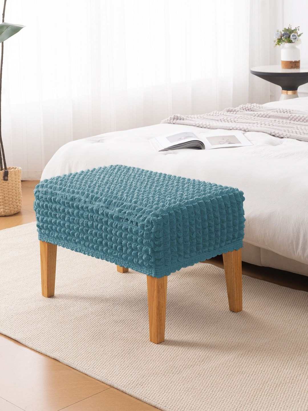 HOKIPO Aria Nova Tropical Teal 280 GSM Stretchable Bubble Small Foot Rest Stool Cover